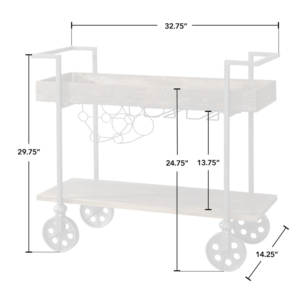 FirsTime & Co. Brown Factory Row Bar Cart, Industrial, Metal, 29.75 x 14.25 x 29.75 in