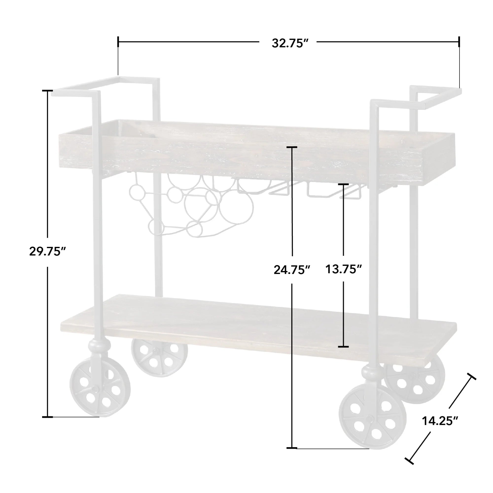 FirsTime & Co. Brown Factory Row Bar Cart, Industrial, Metal, 29.75 x 14.25 x 29.75 in