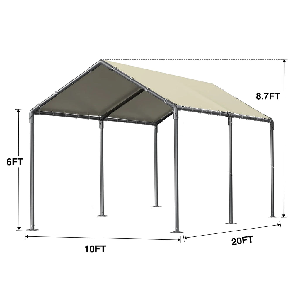 TANGJEAMER 10.00 x 20.00 x 9.20 Feet Beige Carport