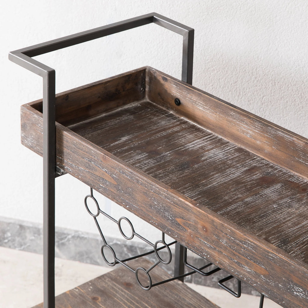 FirsTime & Co. Brown Factory Row Bar Cart, Industrial, Metal, 29.75 x 14.25 x 29.75 in