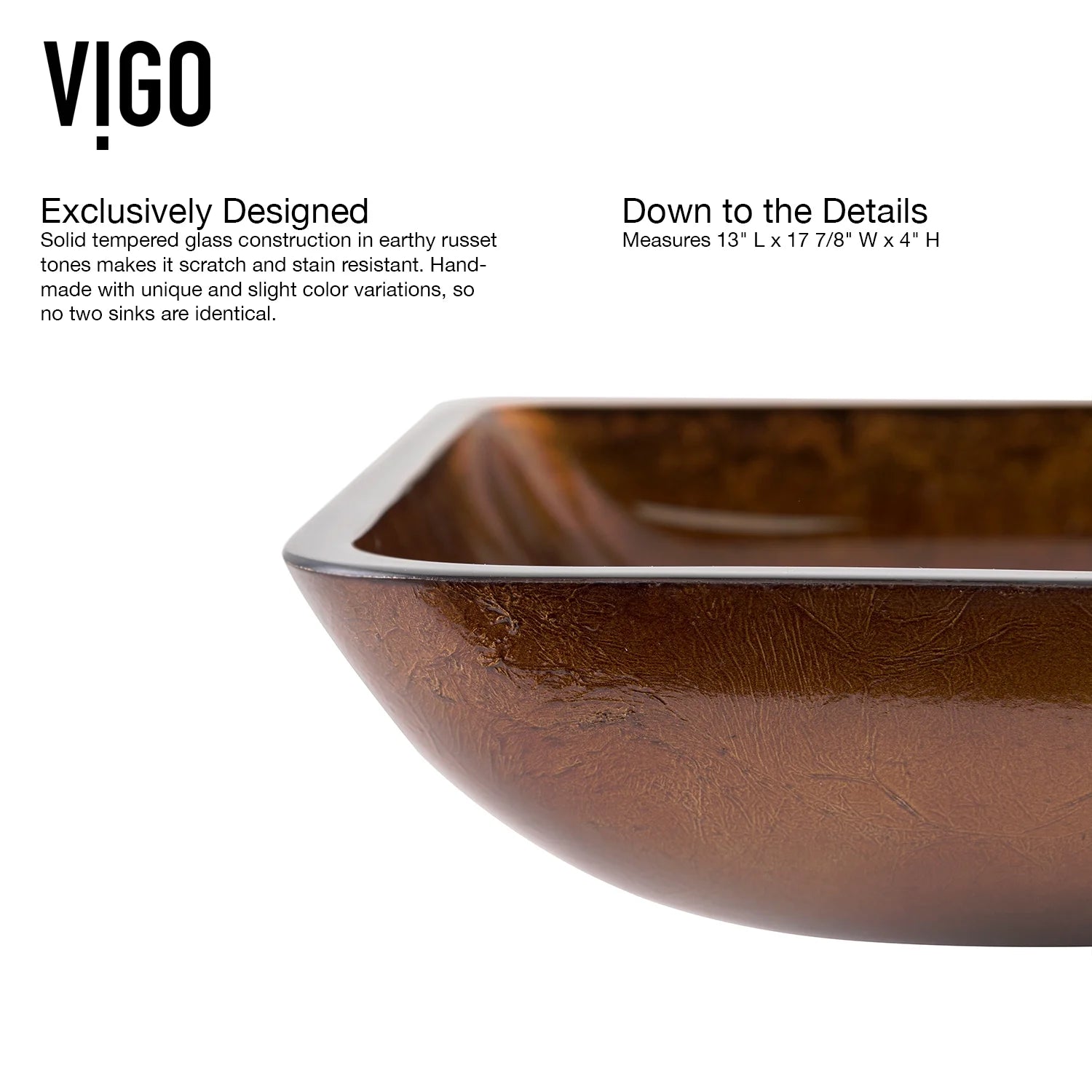 VIGO Donatello Artistic Rubywood Glass 18 in. L x 13 in. W x 4 in. H Rectangular Vessel Bathroom Sink