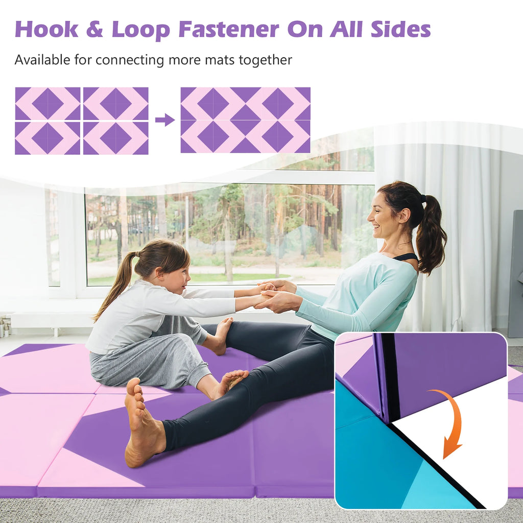 Gymax 10' x 4' x 2'' 4-Panel Folding Gymnastics Exercise Mat w/ Hook & Loop Fasteners Blue