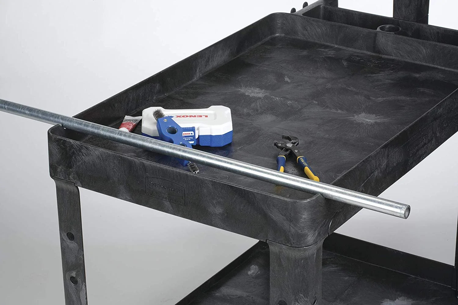 Rubbermaid Commercial Flat Shelf Utility Cart, Two-Shelf, 19.19w x 37.88d x 33.33h, Black -RCP450500BK