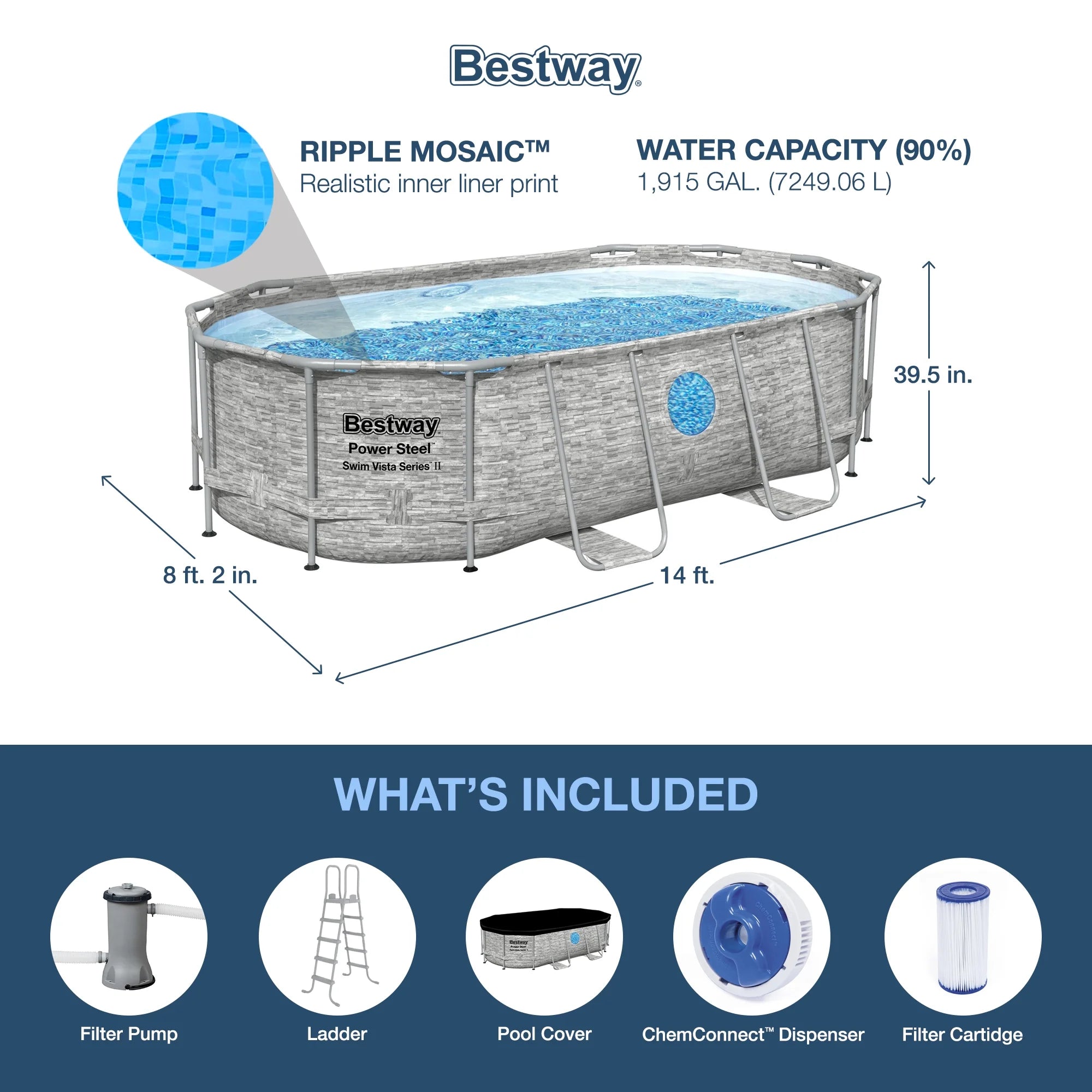 Bestway Metal Frame Above Ground Pool Oval 14 ft. x 8 ft. 2 in. x 39.5 in.