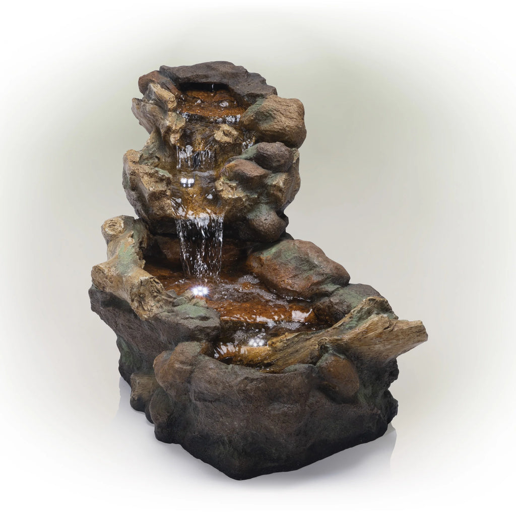Alpine Corporation 59" x 16" x 20" Polystone Light-Up Cascading Floor Pump Fountain, Brown