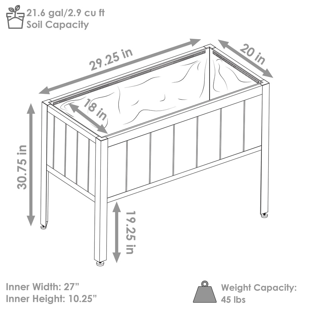 Sunnydaze 29.25" x 20" x 30.75" Gray Acacia Wood Rectangular Raised Garden Bed with Legs