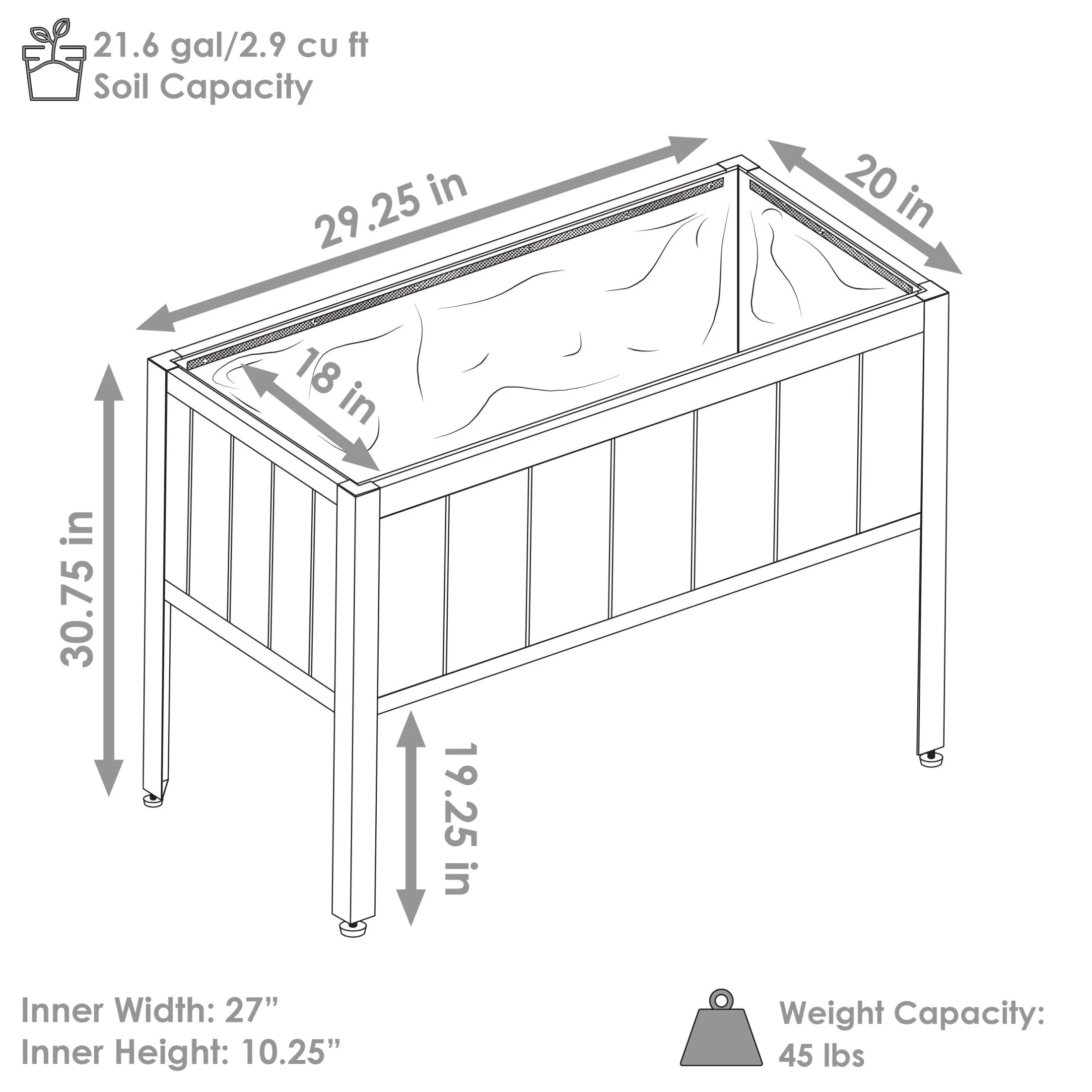 Sunnydaze 29.25" x 20" x 30.75" Gray Acacia Wood Rectangular Raised Garden Bed with Legs