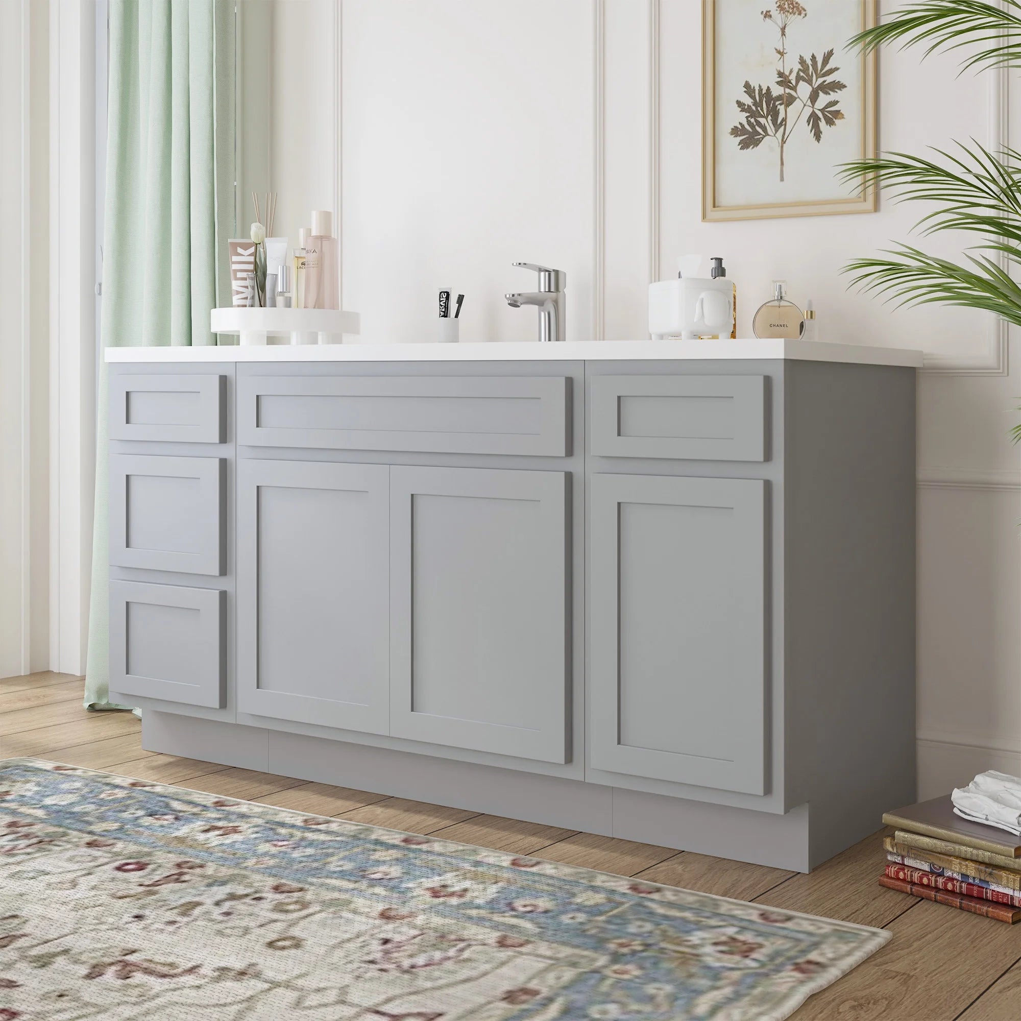 60 in. W x 21 in. D x 32.5 in. H Freestanding Bathroom Vanity Cabinet without Top in Smoky Gray