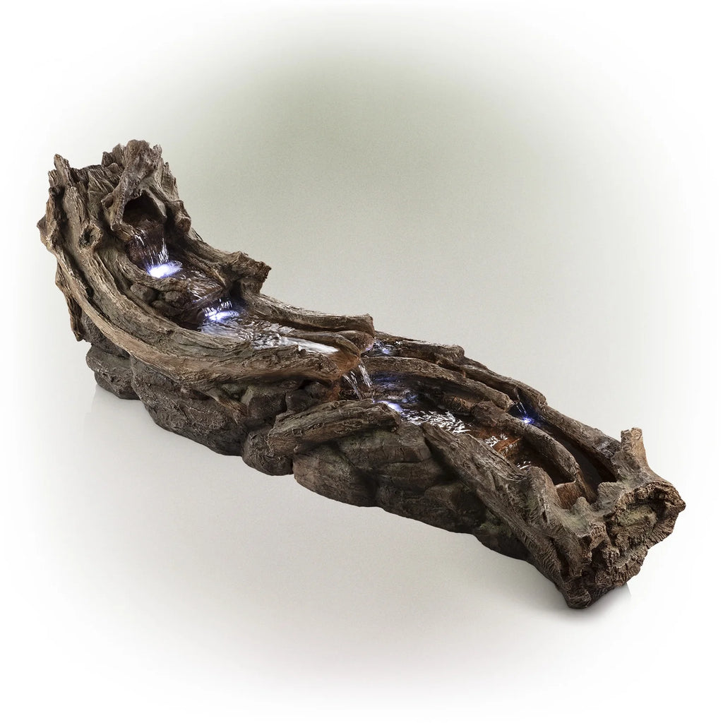 Alpine Corporation 59" x 16" x 20" Polystone Light-Up Cascading Floor Pump Fountain, Brown