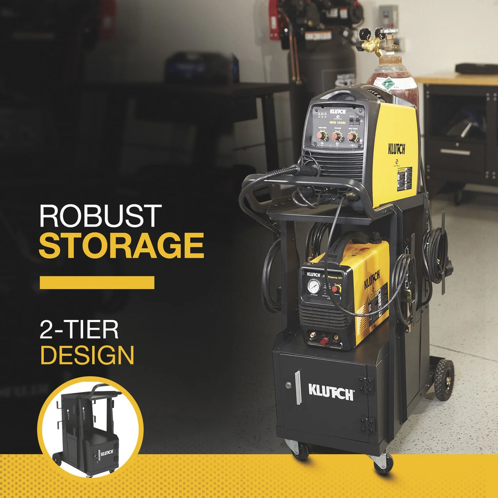 Klutch 2-Tier Welding Cart with Locking Cabinet, 31-1/2in.L x 16-1/8in.W x 28in.H