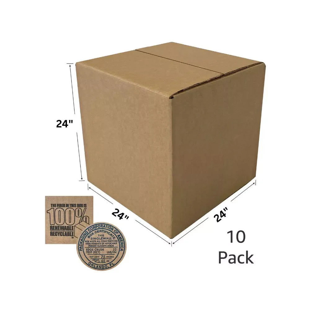 UOFFICE Foldable Single Wall Standard Shipping Boxes, 24" x 24" x 24", 10 Count, 1 Pack