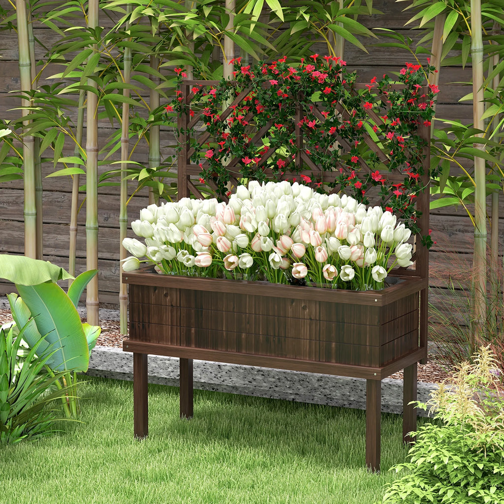 GHooa Raised Garden Bed with Trellis for Climbing Plants 41.25" W x 17.75" D x 55" H-Gray