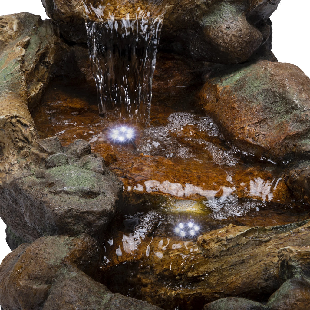 Alpine Corporation 59" x 16" x 20" Polystone Light-Up Cascading Floor Pump Fountain, Brown