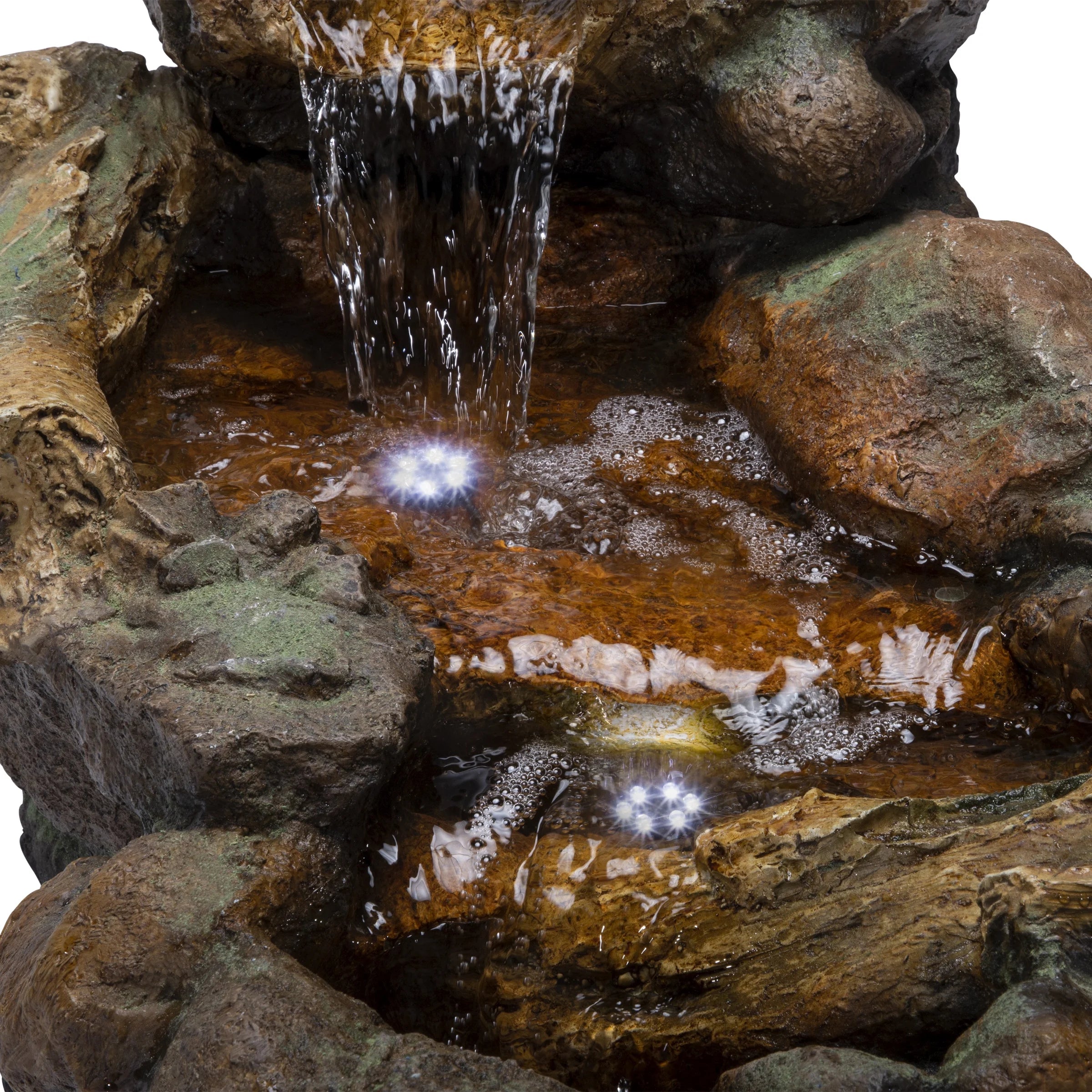 Alpine Corporation 59" x 16" x 20" Polystone Light-Up Cascading Floor Pump Fountain, Brown