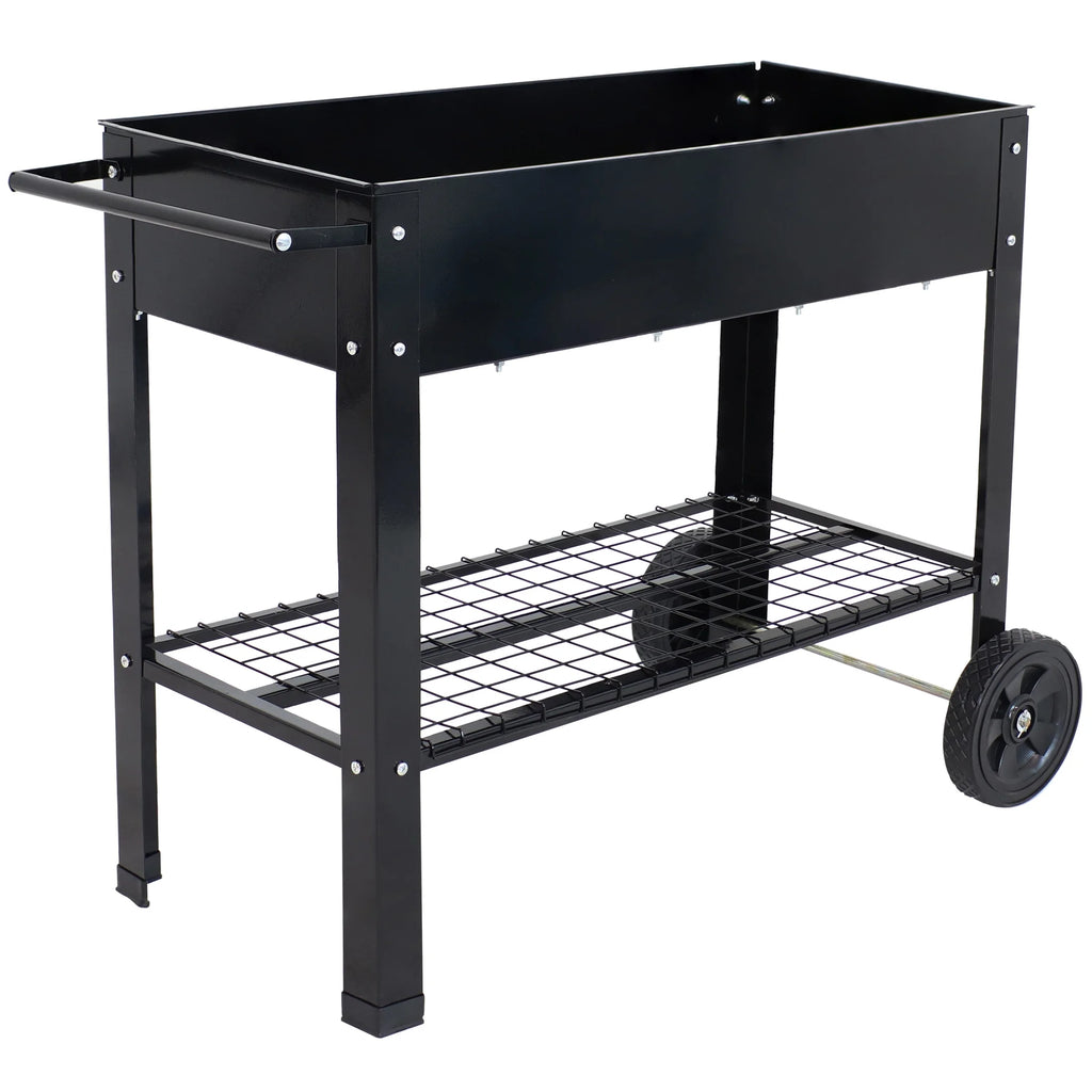 Sunnydaze 43.5" x 20.75" x 31.75" Blue Galvanized Steel Raised Garden Bed Cart with Wheels