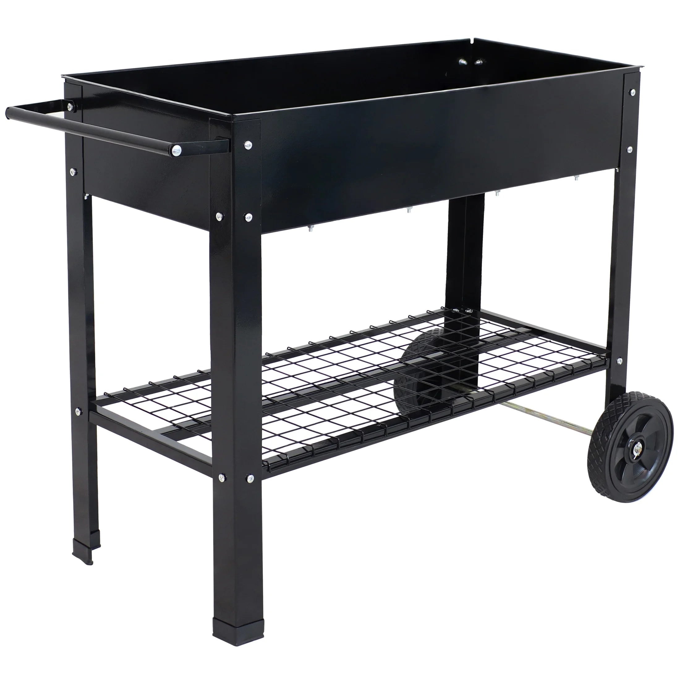 Sunnydaze 43.5" x 20.75" x 31.75" Blue Galvanized Steel Raised Garden Bed Cart with Wheels