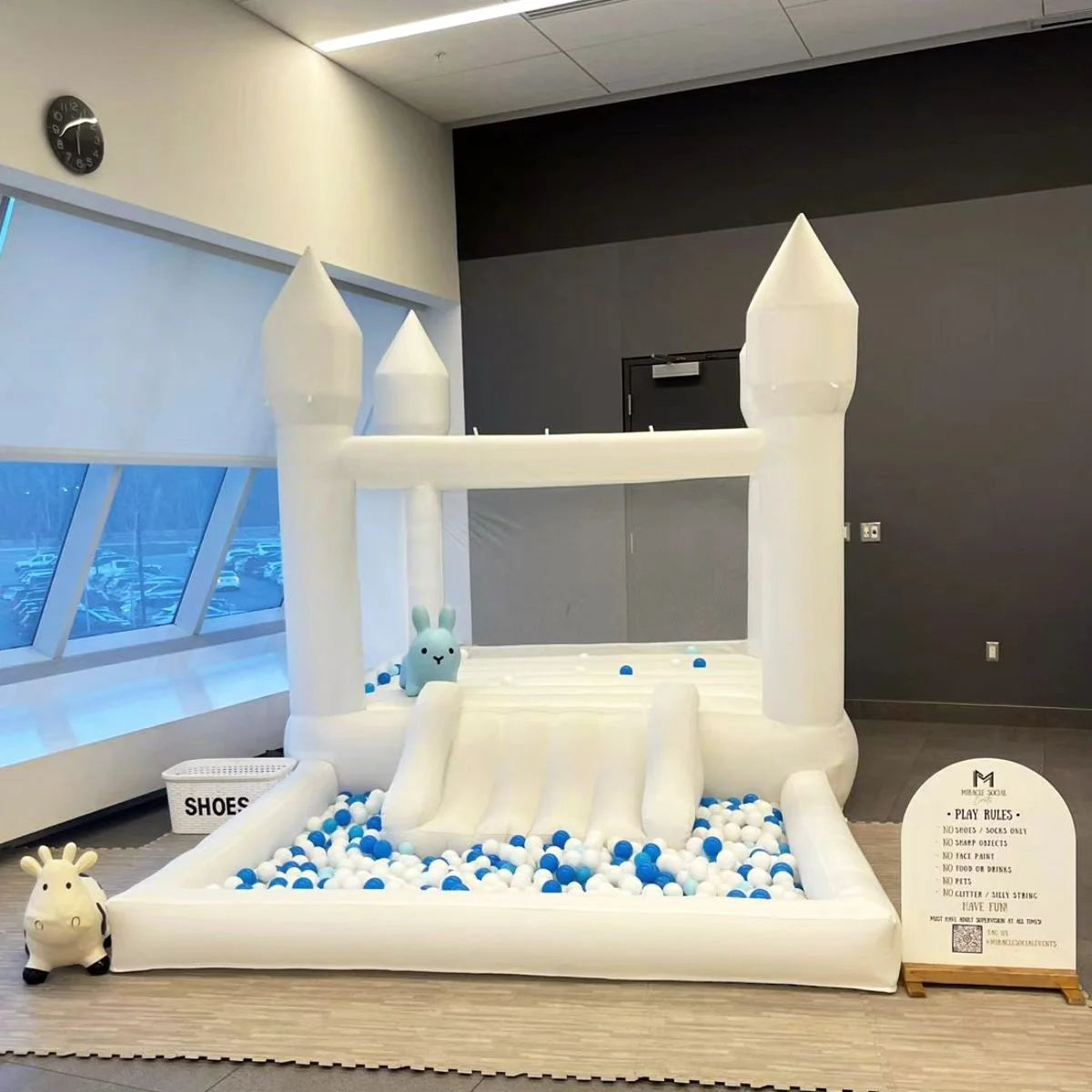 Connsann White Bounce House Oxford with Air Blower & Ball Pit for Kids Birthday Party, 13' x 8' x 8'