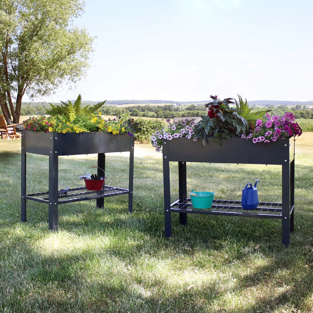 Sunnydaze 35.75" x 16" x 31.75" Black Galvanized Steel Raised Garden Bed, Set of 2