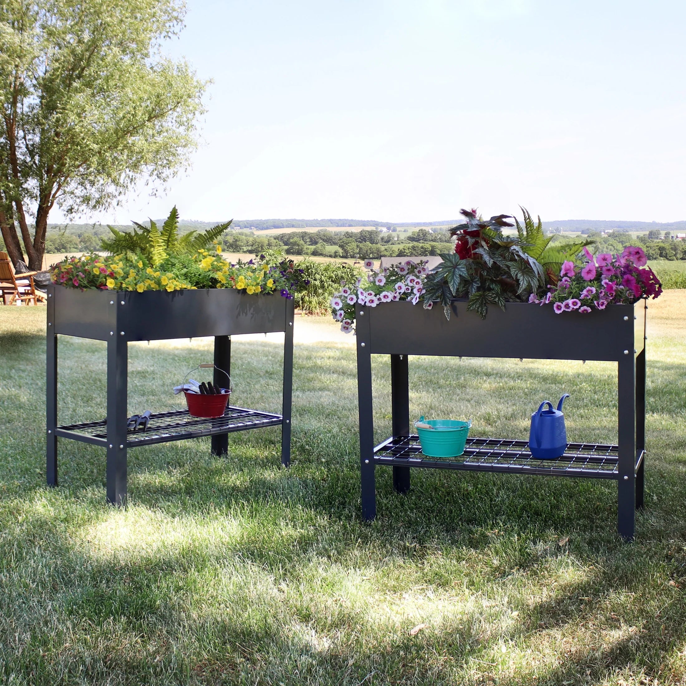 Sunnydaze 35.75" x 16" x 31.75" Black Galvanized Steel Raised Garden Bed, Set of 2