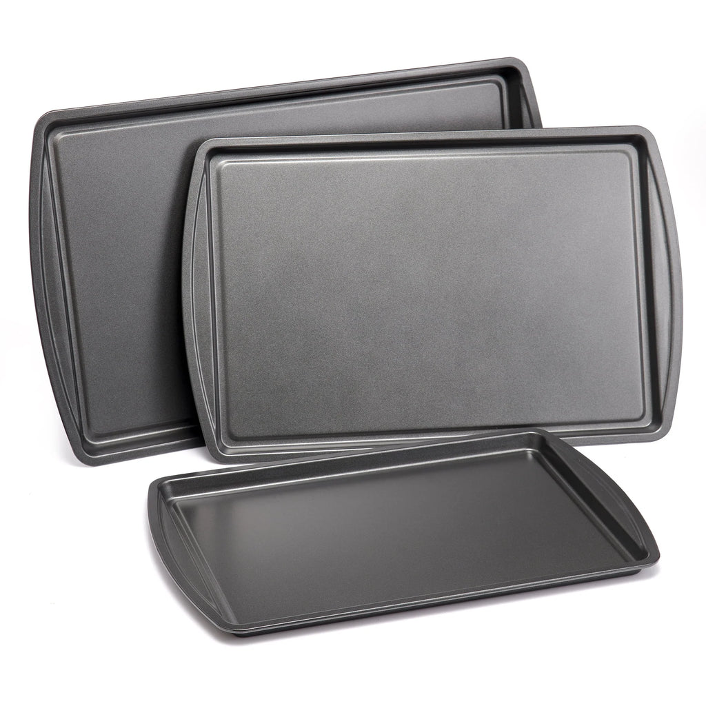 Mainstays 3PC Nonstick Cookie Set, 11.2" x 17.2", 10.2" x 15.2", 9.2" x 13.2", Gray