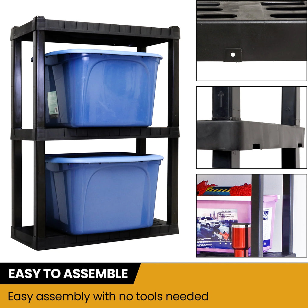 Hyper Tough 3-Tier Shelving Unit, W30 x D14 x H39" Multipurpose Garage Plastic Shelf Organizer, Black
