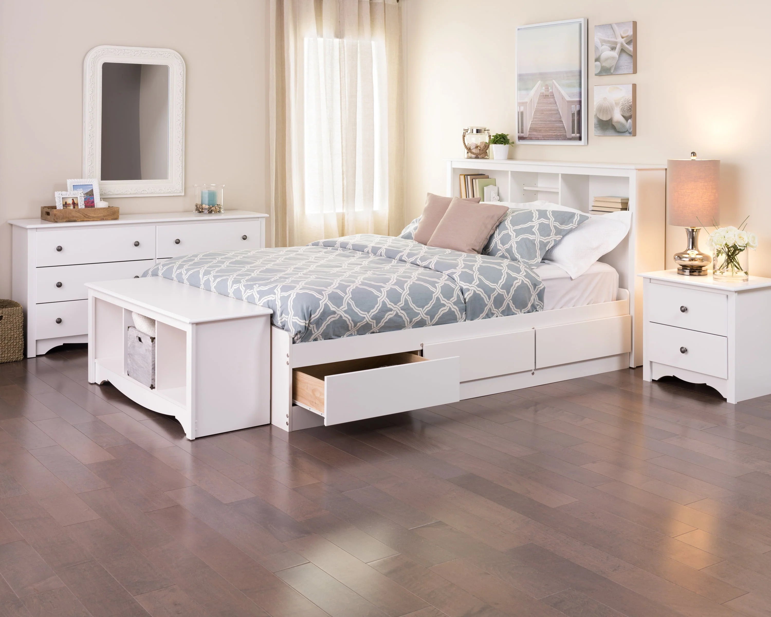 Prepac Monterey 6 Drawer Wooden Double Dresser, 16" x 59" x 29", White