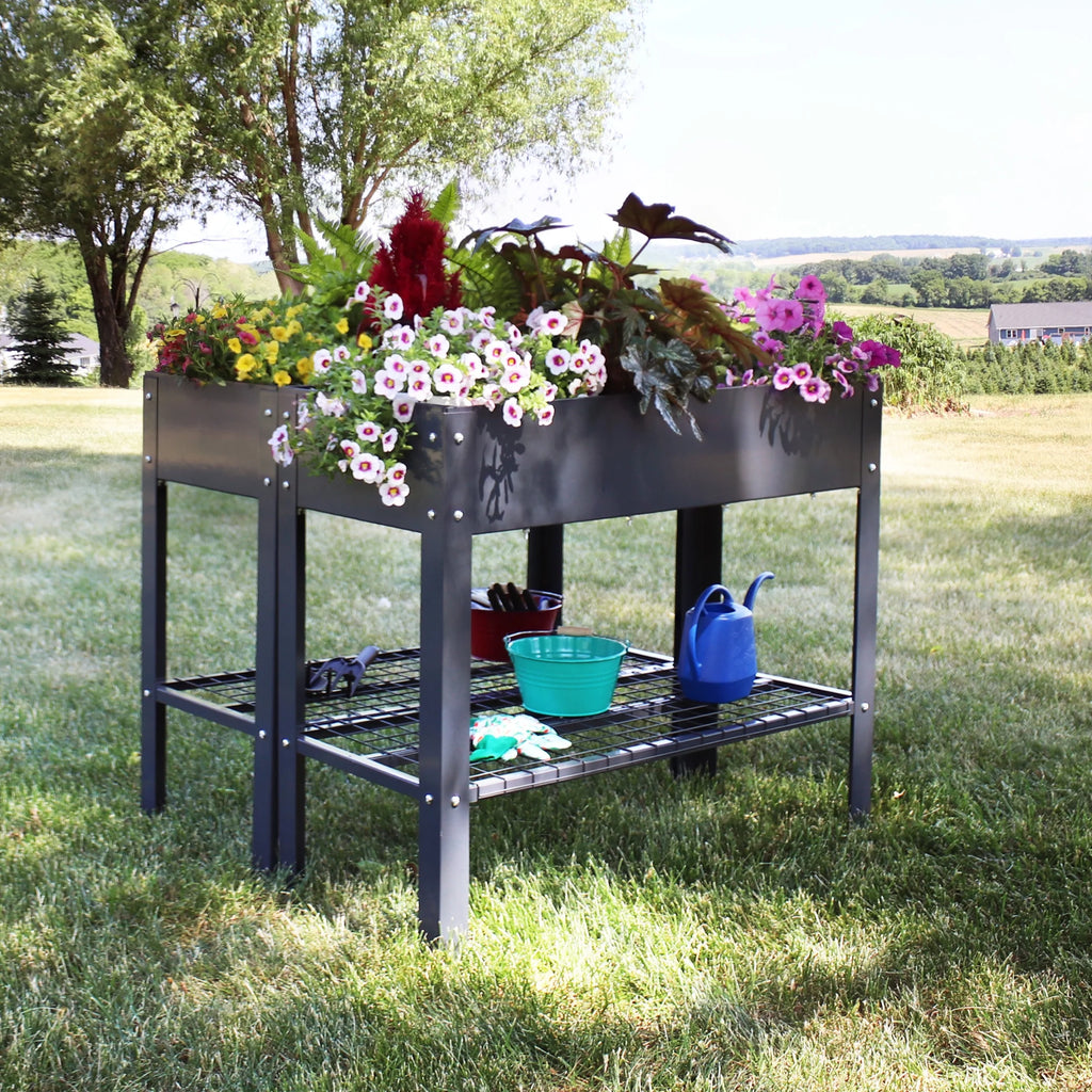 Sunnydaze 35.75" x 16" x 31.75" Black Galvanized Steel Raised Garden Bed, Set of 2