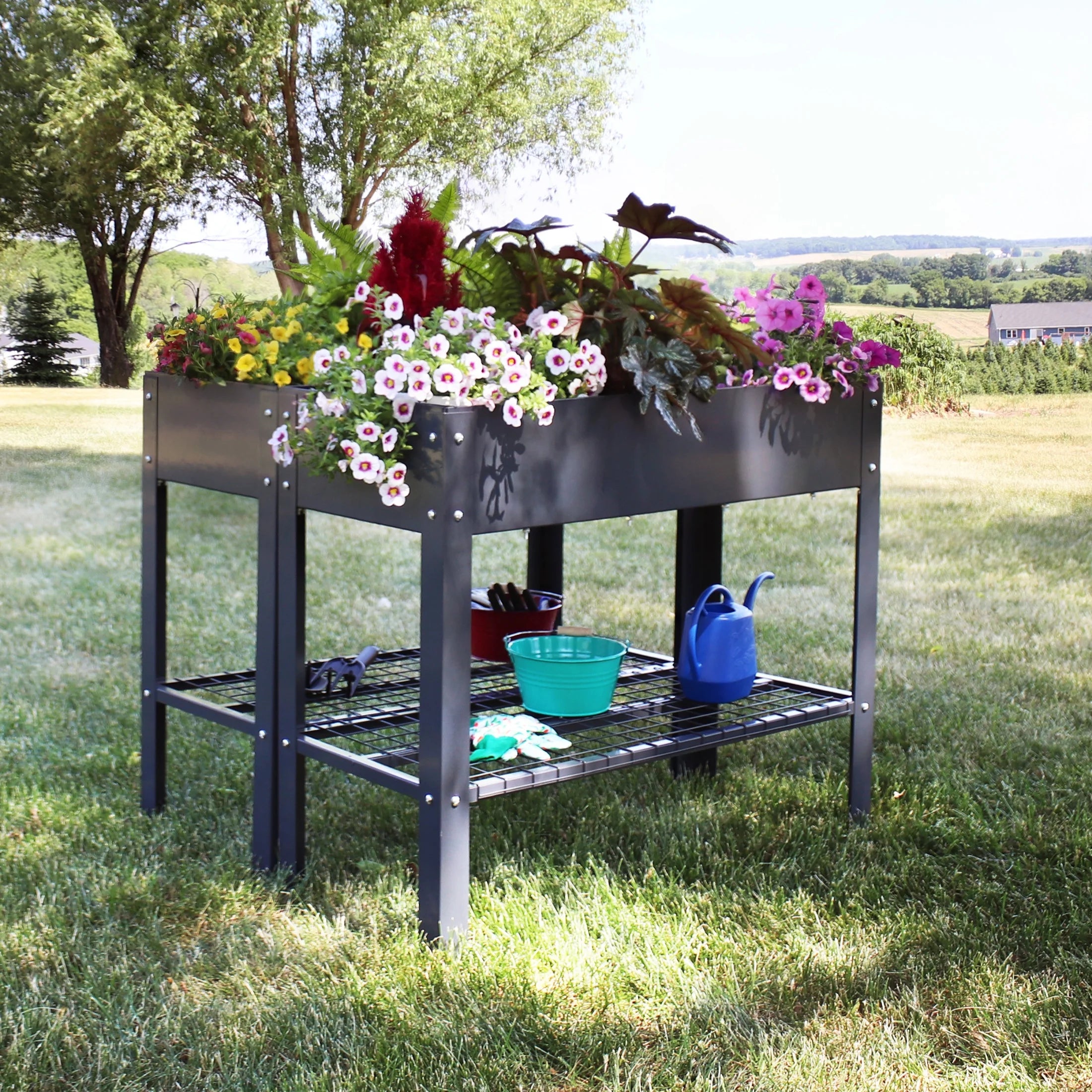 Sunnydaze 35.75" x 16" x 31.75" Black Galvanized Steel Raised Garden Bed, Set of 2
