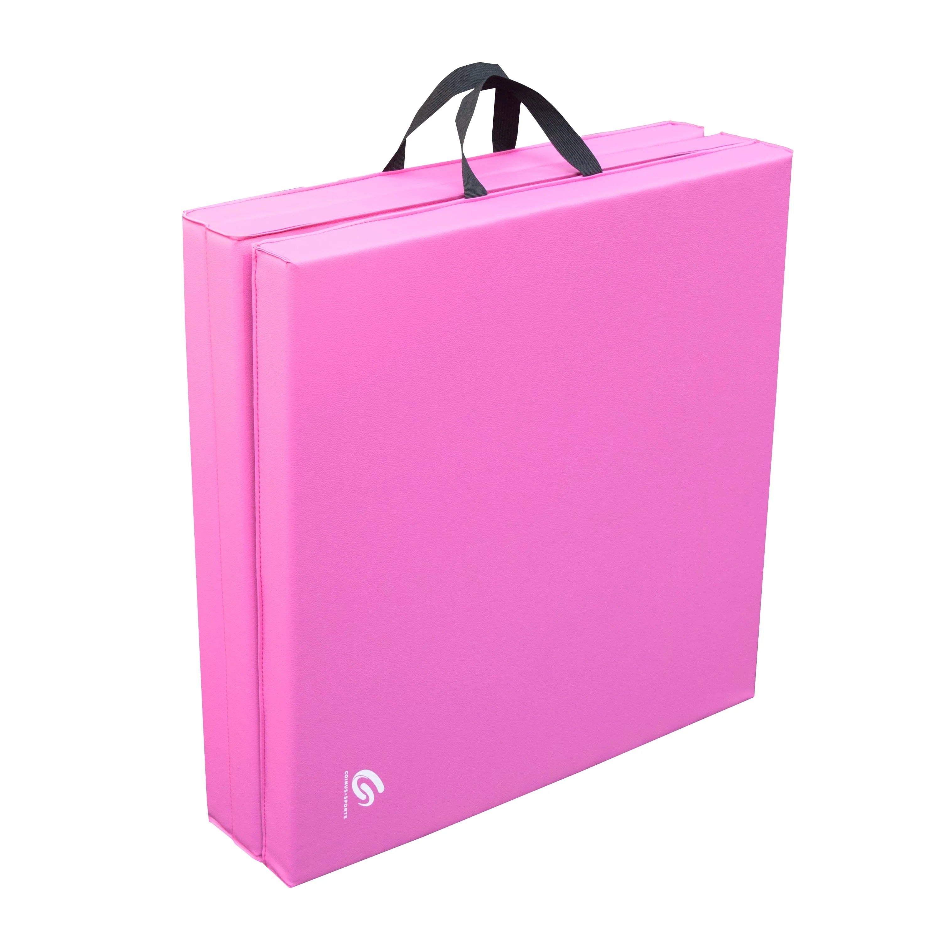 Coinus Sports Tri-Fold Gymnastics Exercise Mat with Handles, 6' x 2' x 2", Pink